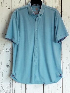 HABERDASHER SELECT Size-L Men's Light Teal Casual Button Down Shirt